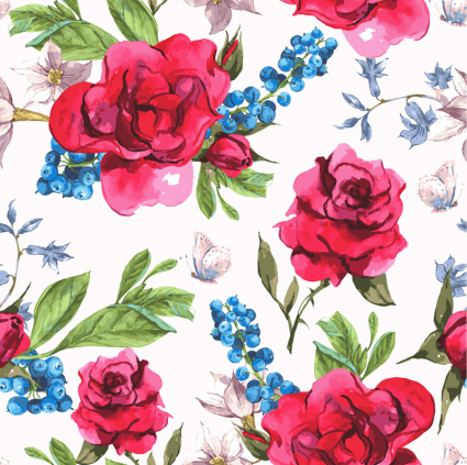 Vector seamless background with red roses