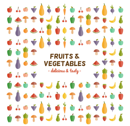 Fresh fruits and vegetables seamless background vector