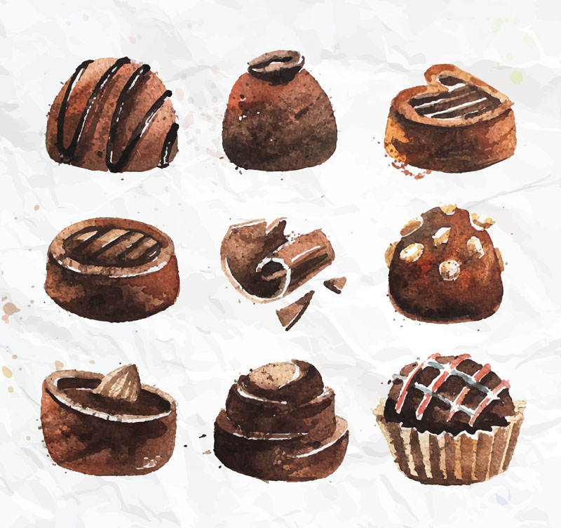 9 Watercolor chocolate sweets vector material