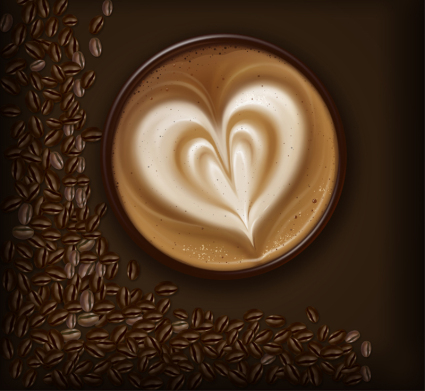 Fancy gourmet coffee and coffee beans Vector