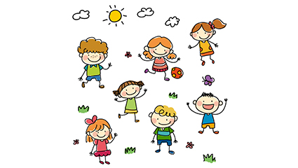 7 painted children playing Vector