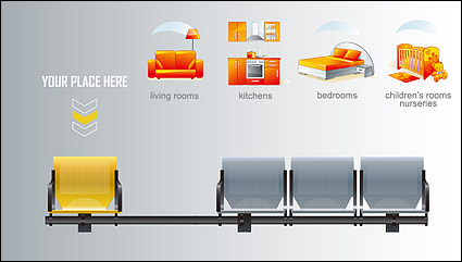 Benches chairs and furniture icon vector material
