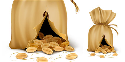 The bag containing coffee beans Vector material