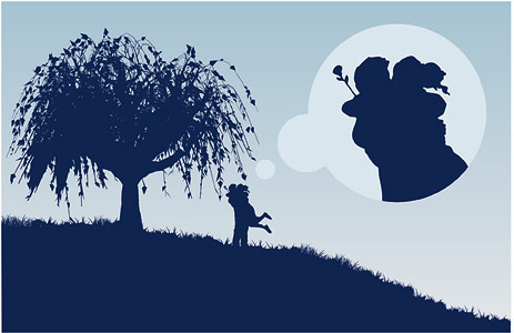 Couple hugging under the tree