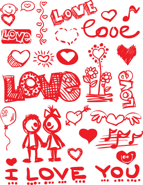 Flowers, wings, music, balloons couples vector 