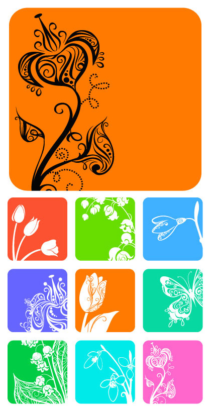 9 small flower pattern silhouette vector material