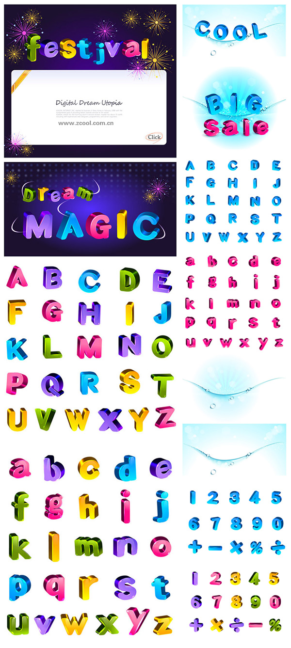 Lovely color three-dimensional letters and numbers vector material