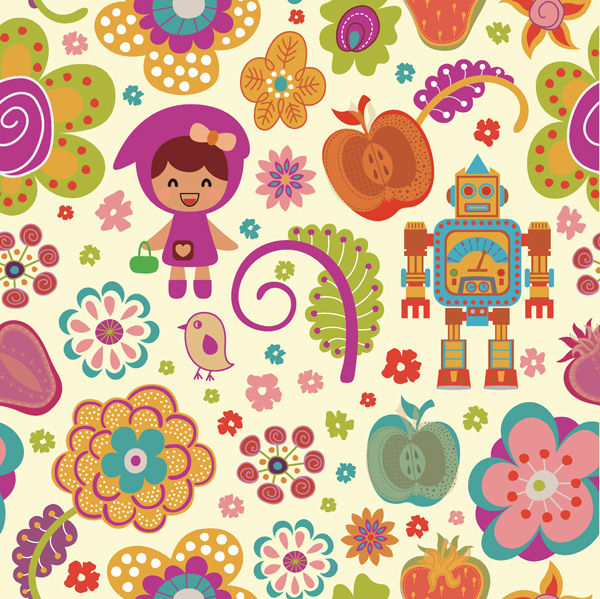 Cartoon flower pattern vector material