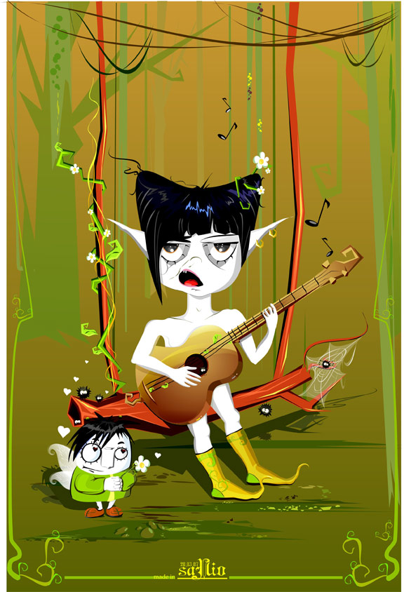 Little monster guitar vector material