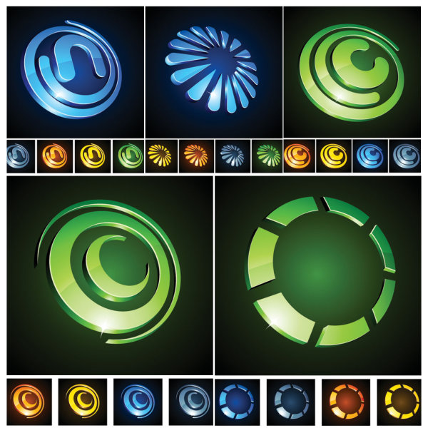  graphic icons three-dimensional circular Vector
