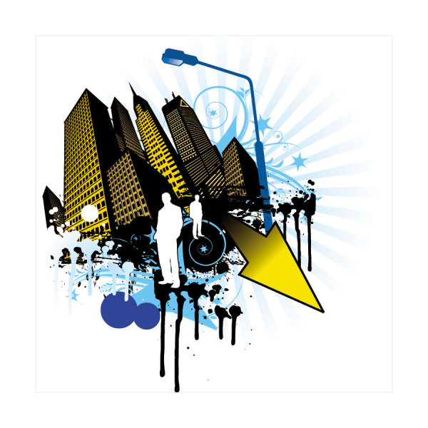Trend of the elements with urban silhouette 04 - vector