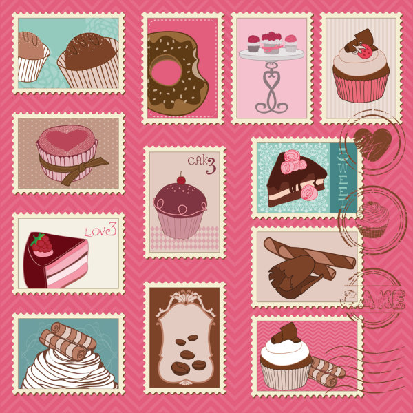 Cartoon illustration of stamps 01 - Vector