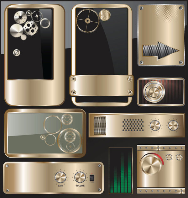 Refined metal icon vector material -01