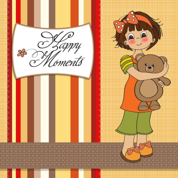 Cartoon girl card 02 - vector material