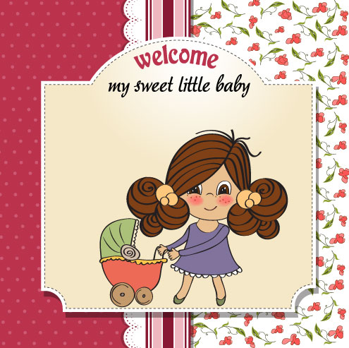 Cute girl card 04 - vector material
