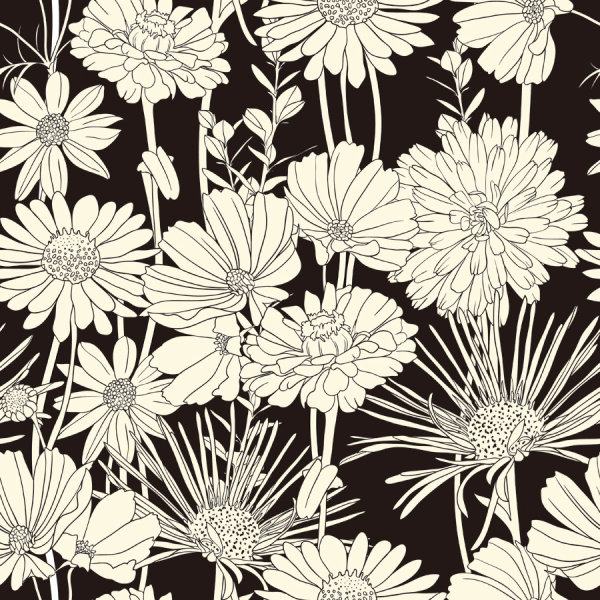 Exquisite black and white line art background 03 - vector material
