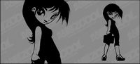 Female white-collar black and white cartoon