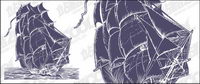 Pen painting style sailing vector material