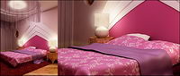 The warm tone purple room picture material