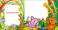 Cute colorful animal picture frame vector material
