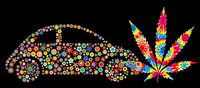 Composed of lovely flowers, cars and cannabis leaf material vector