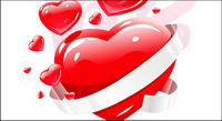 White Ribbon three-dimensional heart-shaped vector material