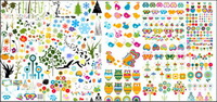 Cute animals and plants vector material