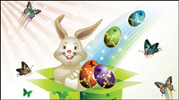 Easter card butterflies and decorated eggs 02 - vector