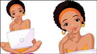 Girl and computer 04 - vector