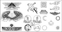 The sun and the moon, the water, fire, wind, air Buddhist symbols