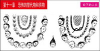 Buddhist head, arm, broken leg, small intestine, heart, skull