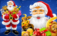 Santa Claus, teddy bear, toy cattle, champagne, gifts, Christmas hat