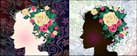 Woman with flowers Vector material -1