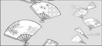 Vector line drawing of flowers-42(Fan, cherry, plum blossom, classical background patterns)