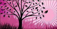 Sunset and trees vector material