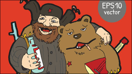 Cartoon hunter with bear - vector material