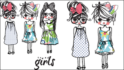 Cartoon Girl Line 01 - vector material