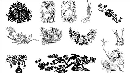 Plum, pomegranates, Magnolia vector