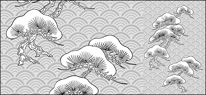 Vector line drawing of flowers-32(Pine, classical wave background)
